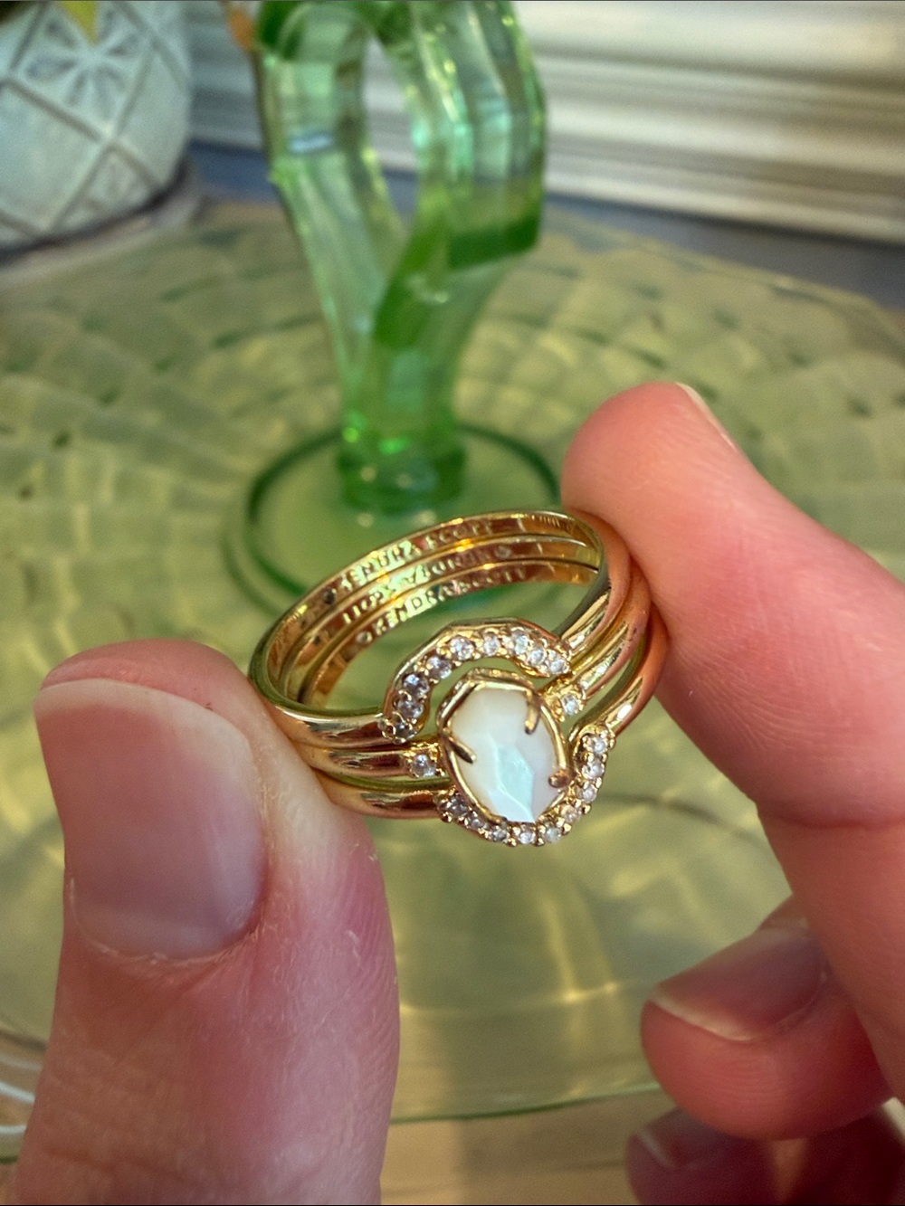 Kendra Scott Gold Mother of Pearl Halo Stackable Ring - Women's Jewelry - Picture 3 of 5